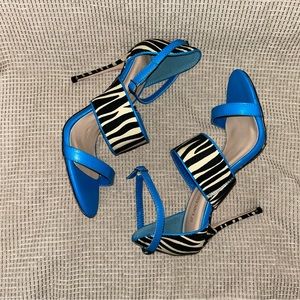 Zebra Print and Turquoise/Blue Stilettos size 7